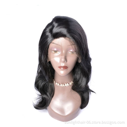 Free shipping 1b# natural Black Glueless HeatResistant synthetic hair wigs extension fiber hair ponytails with lace front